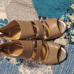 Grey amd silver peep toe heels